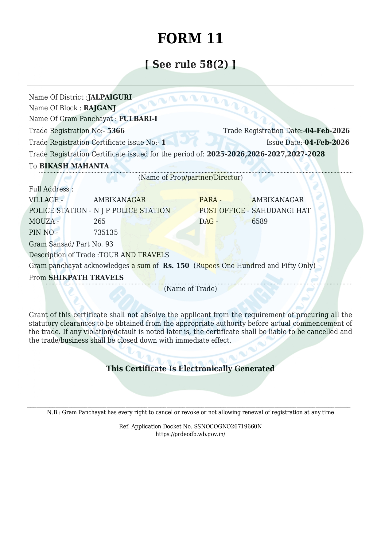 Trade Licence West Bengal